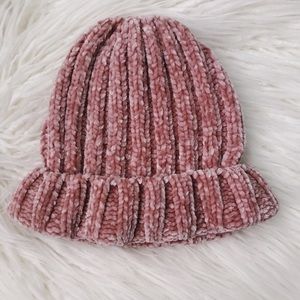 Mauve Knit Chenille Beanie
